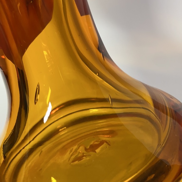 Handblown Amber Glass Vase with Handle Rare Unique Handcrafted Home Decor - Picture 8 of 9